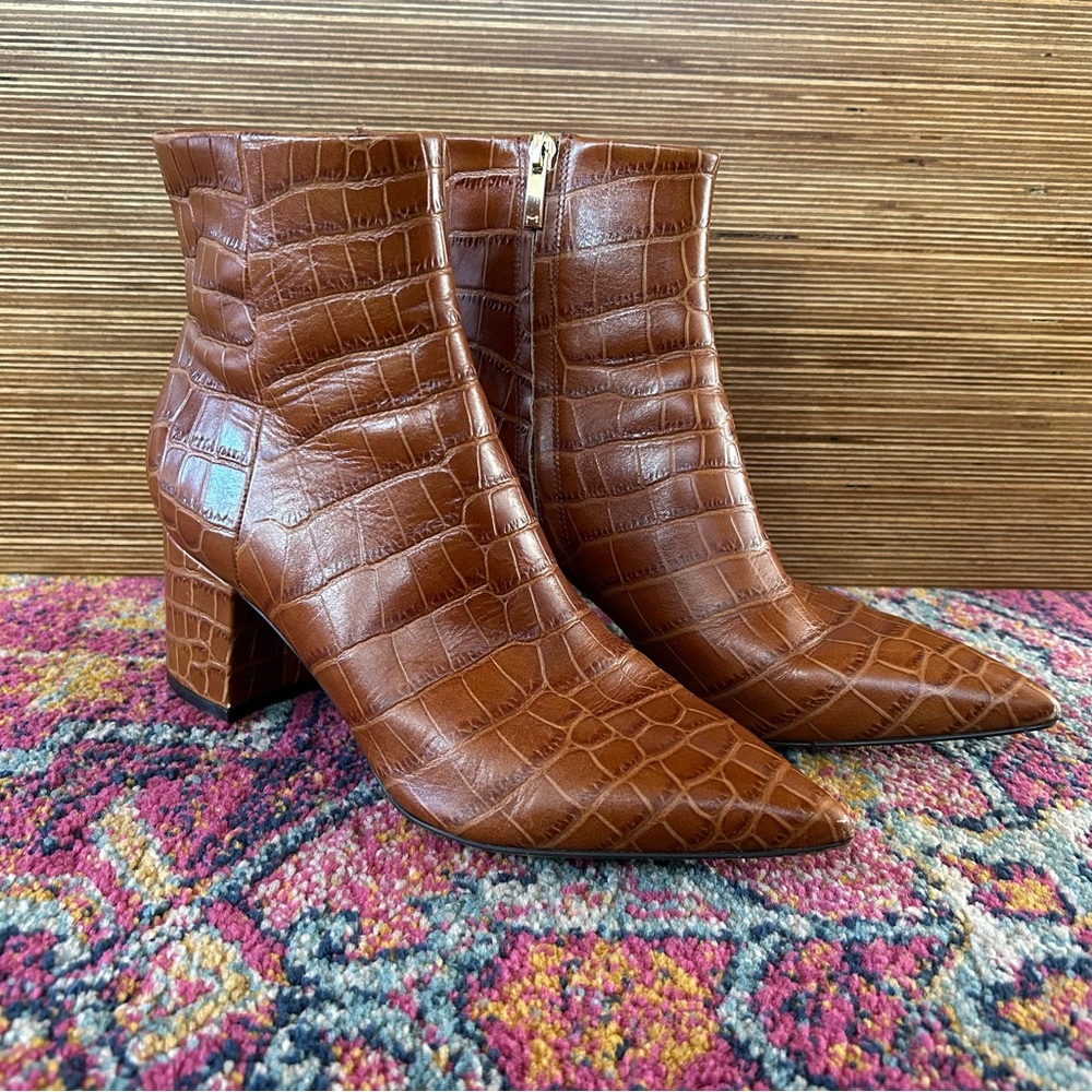 Marc Fisher LTD leather croco block heel ankle booties
